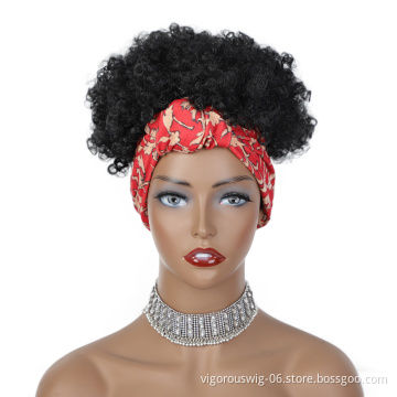 drawstring short Wigs Black Women Grip With Scarf Synthetic Wrap Attached Curly Kinky Hair Band Chignon elastic Headband Wig
